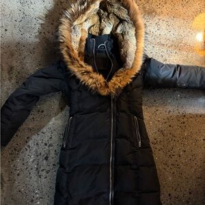 Women's Mackage “Trish” Black Puffer Jacket w/ Rabbit Fur/Raccoon Hood - XS